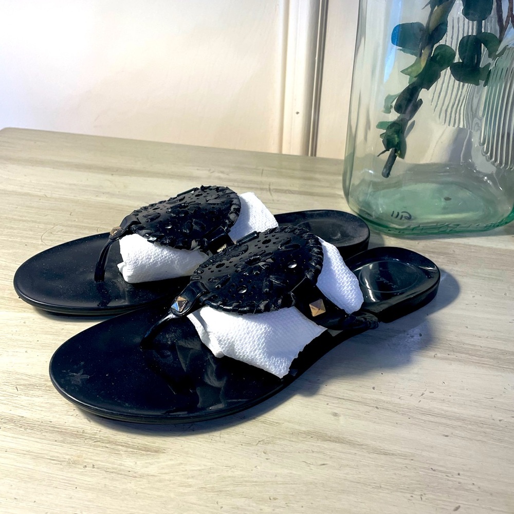 Jack Rogers Size 3 Black Suede and Shiny Jelly Flip Flop Slide Sandals